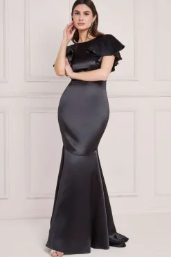 Maxi Dresses^* Satin Flutter Sleeve Mermaid Maxi Black