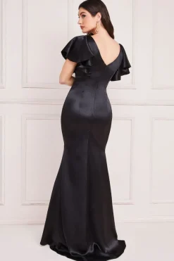 Maxi Dresses^* Satin Flutter Sleeve Mermaid Maxi Black
