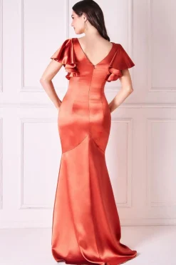 Maxi Dresses^* Satin Flutter Sleeve Mermaid Maxi Burntorange