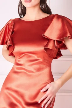 Maxi Dresses^* Satin Flutter Sleeve Mermaid Maxi Burntorange