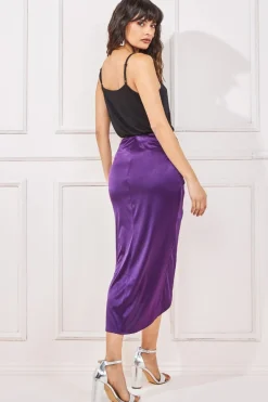 Skirts^* Satin Knotted Midi Skirt Purple