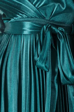 Midi Dresses^* Satin Pleated Skirt Wrap Midi Dress Emerald Green