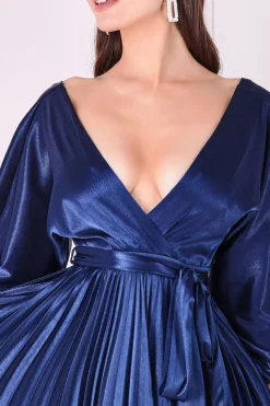 Midi Dresses^* Satin Pleated Skirt Wrap Midi Dress Navy