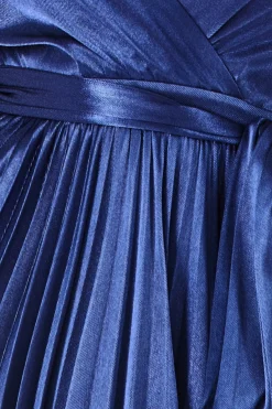 Midi Dresses^* Satin Pleated Skirt Wrap Midi Dress Navy