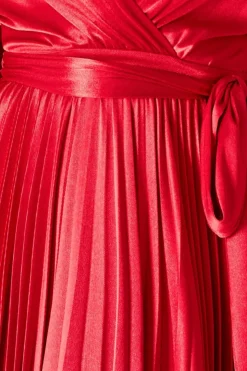 Midi Dresses^* Satin Pleated Skirt Wrap Midi Dress Red