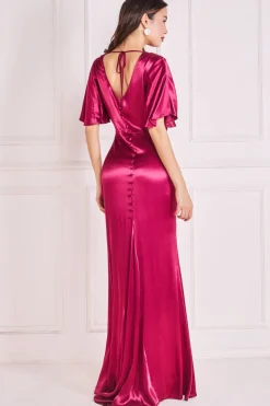 Maxi Dresses^* Satin Viscose Cowl Neck Maxi With Train Burgundy