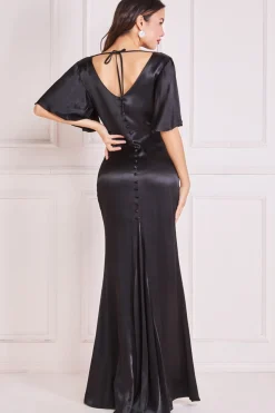 Maxi Dresses^* Satin Viscose Cowl Neck Maxi With Train Black