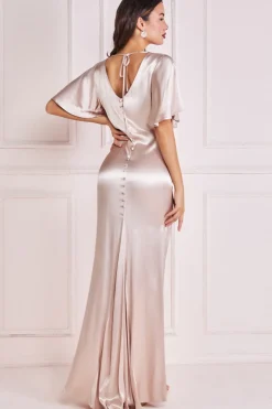 Maxi Dresses^* Satin Viscose Cowl Neck Maxi With Train Champagne