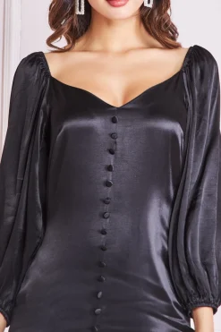 Midi Dresses^* Satin Viscose Front Buttoned Dipped Hem Midi Black
