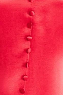 Midi Dresses^* Satin Viscose Front Buttoned Dipped Hem Midi Red