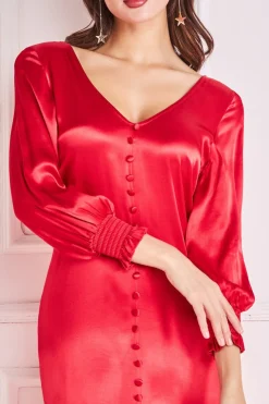 Maxi Dresses^* Satin Viscose Front Split Maxi Red
