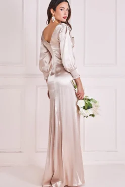 Maxi Dresses^* Satin Viscose Front Split Maxi Champagne