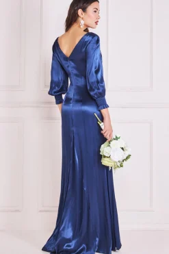 Maxi Dresses^* Satin Viscose Front Split Maxi Navy