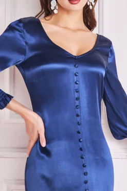 Maxi Dresses^* Satin Viscose Front Split Maxi Navy