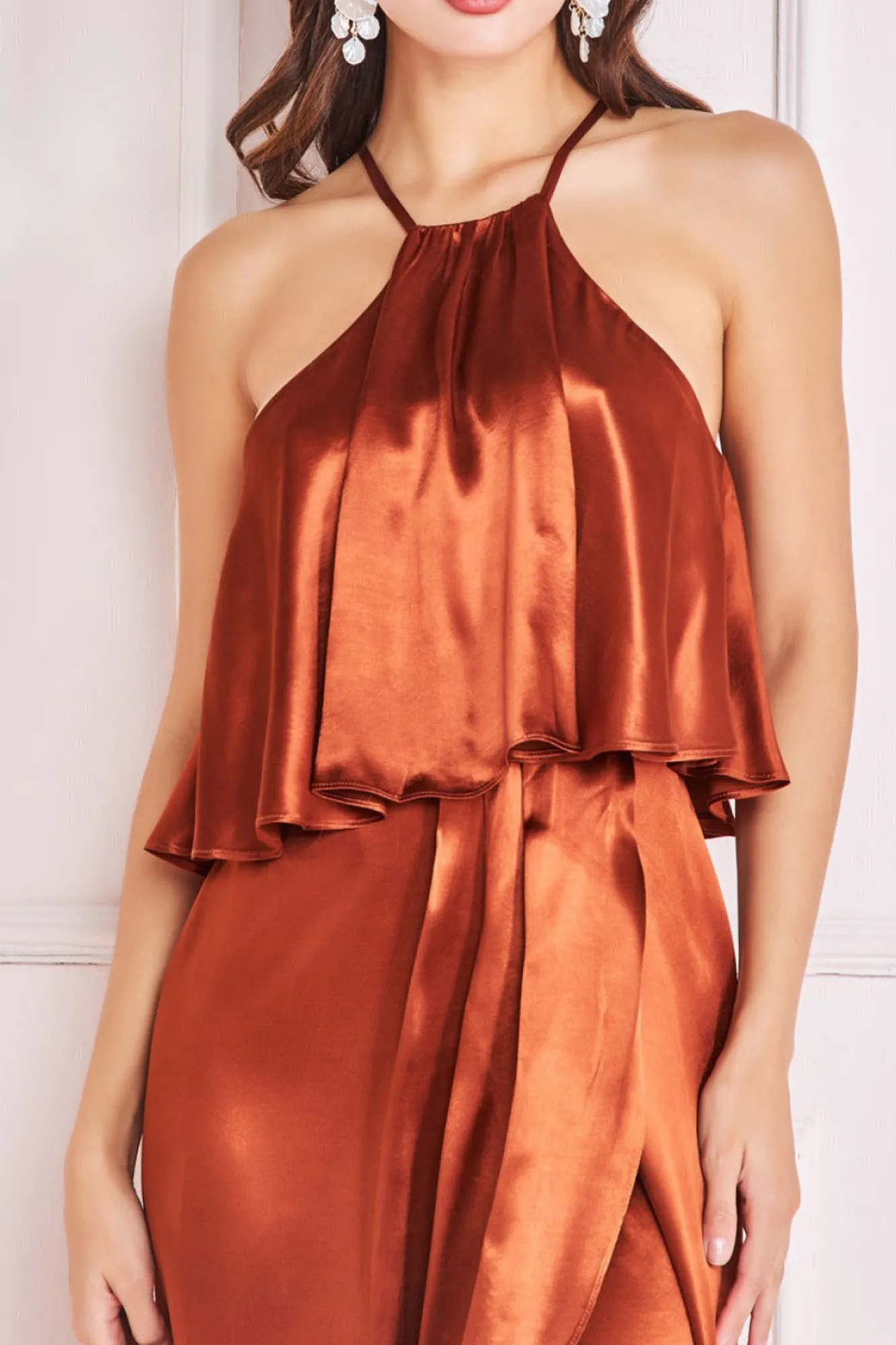 Midi Dresses^* Satin Viscose Front Wrap Midi Brown