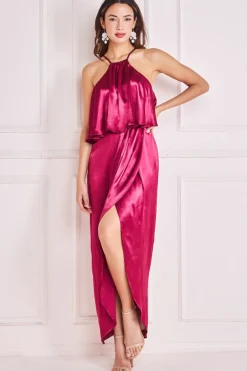 Midi Dresses^* Satin Viscose Front Wrap Midi Burgundy