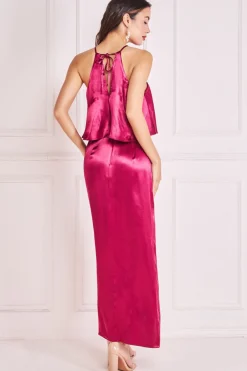 Midi Dresses^* Satin Viscose Front Wrap Midi Burgundy