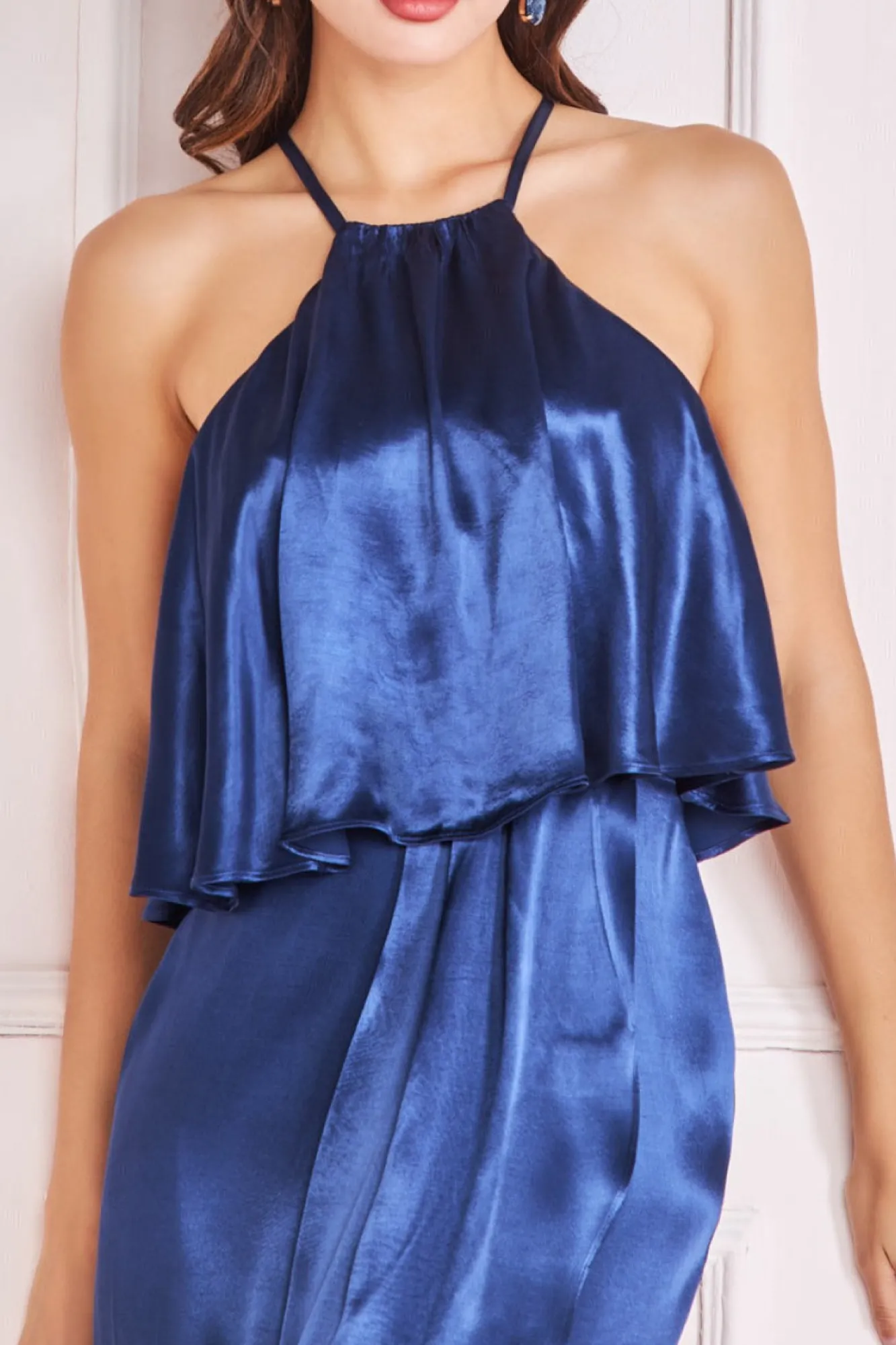 Midi Dresses^* Satin Viscose Front Wrap Midi Dress Navy