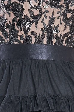 Maxi Dresses^* Scallop Bardot Ruffle Mesh Maxi Black