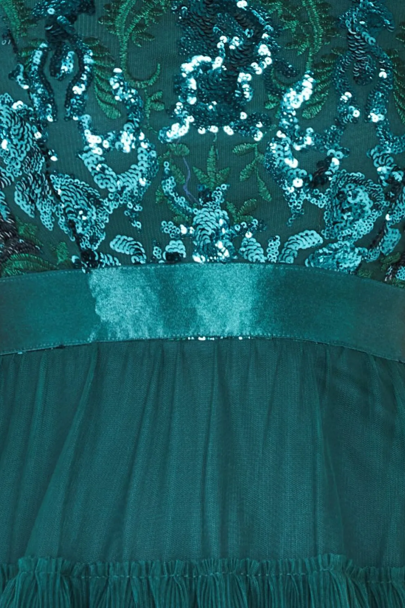 Maxi Dresses^* Scallop Bardot Ruffle Mesh Maxi Emerald