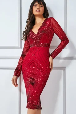 Midi Dresses^* Scalloped Hem Starburst Midi Dress Red