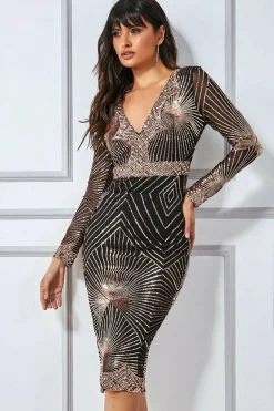 Midi Dresses^* Scalloped Hem Starburst Midi Dress - Rose Gold Rosegold