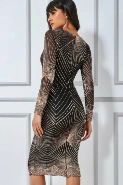 Midi Dresses^* Scalloped Hem Starburst Midi Dress - Rose Gold Rosegold