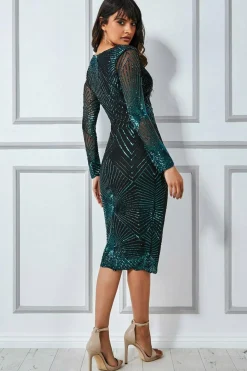 Midi Dresses^* Scalloped Hem Starburst Midi Dress Emerald