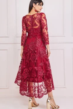 Midi Dresses^* Scalloped Lace Dipped Hem Midi Dress Wine