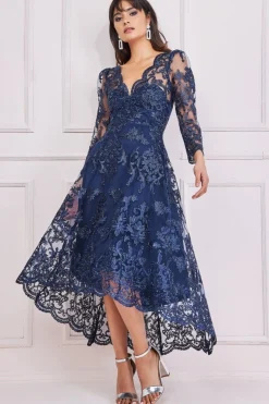 Midi Dresses^* Scalloped Lace Dipped Hem Midi Dress Navy