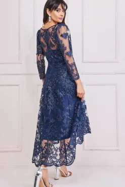 Midi Dresses^* Scalloped Lace Dipped Hem Midi Dress Navy