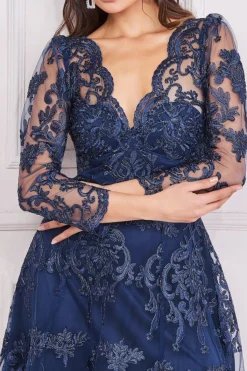 Midi Dresses^* Scalloped Lace Dipped Hem Midi Dress Navy