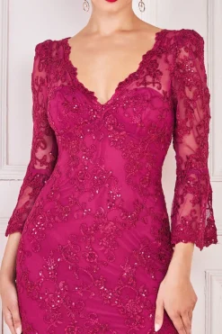 Maxi Dresses^* Scalloped Lace Maxi Dress Burgundy