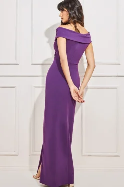 Maxi Dresses^* Scuba Bardot Wrap Maxi Dress Purple