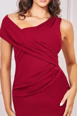 Maxi Dresses^* Scuba Crepe Off The Shoulder Maxi Wine