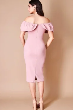 Midi Dresses^* Scuba Crepe Pleated Bardot Midi Blush