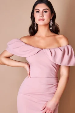 Midi Dresses^* Scuba Crepe Pleated Bardot Midi Blush