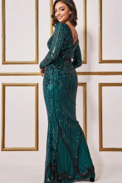 Maxi Dresses^* Sequin & Mesh Embroidered Maxi Emerald