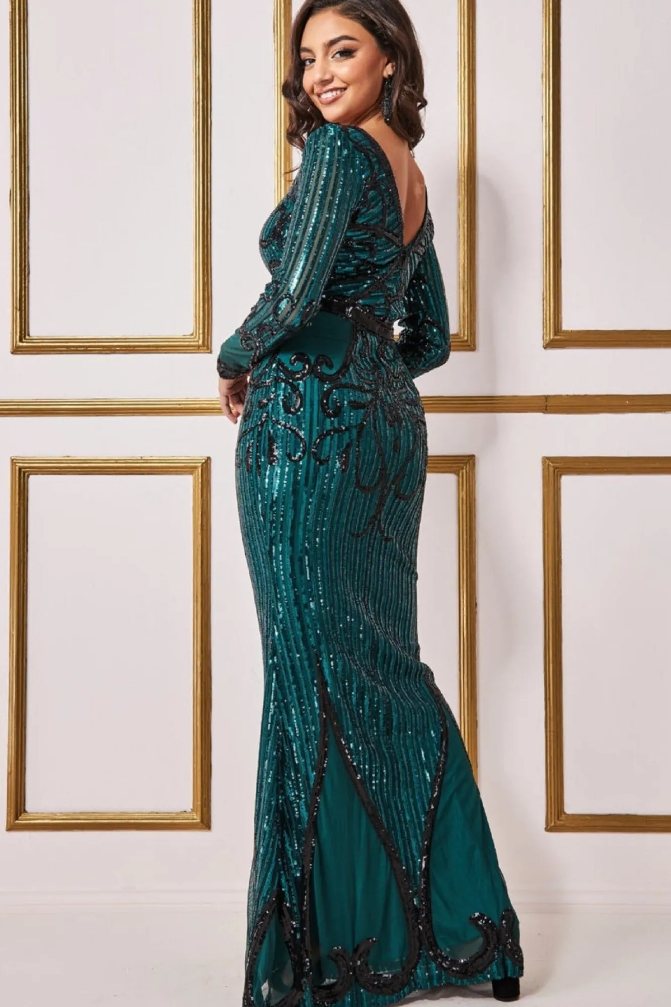 Maxi Dresses^* Sequin & Mesh Embroidered Maxi Emerald