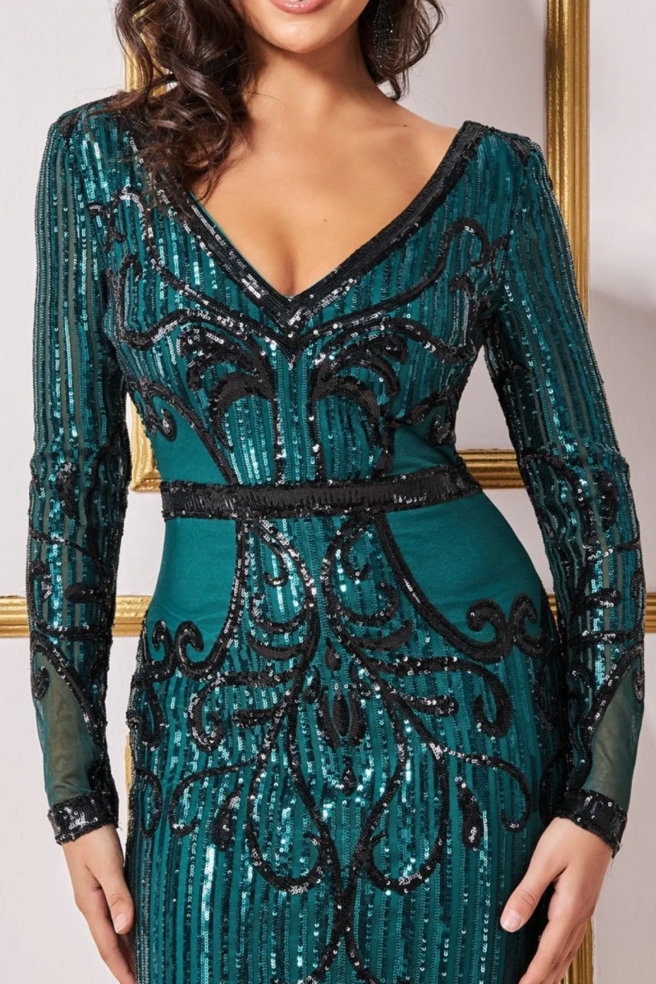 Maxi Dresses^* Sequin & Mesh Embroidered Maxi Emerald