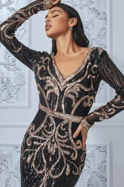 Maxi Dresses^* Sequin & Mesh Embroidered Maxi Black
