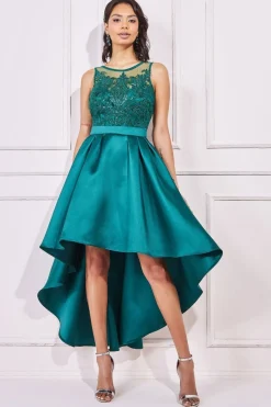 Midi Dresses^* Sequin & Satin Dipped Hem Midi Dress Emerald