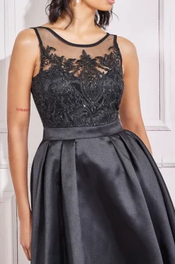 Midi Dresses^* Sequin & Satin Dipped Hem Midi Dress Black