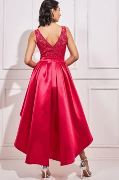 Midi Dresses^* Sequin & Satin Dipped Hem Midi - Hot Pink Hotpink