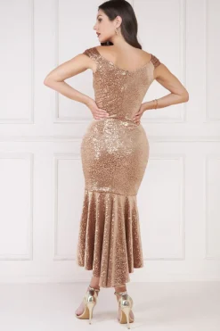 Maxi Dresses^* Sequin & Velvet Bardot High Low Maxi Champagne