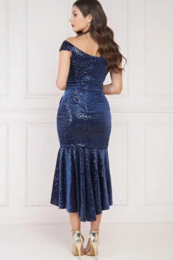 Maxi Dresses^* Sequin & Velvet Bardot High Low Maxi Navy