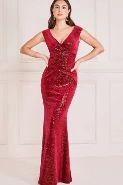 Maxi Dresses^* Sequin & Velvet Bardot Maxi Dress Wine