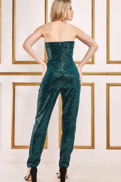 Jumpsuits^* Sequin & Velvet Corset Jumpsuit Green Emerald