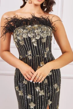 Maxi Dresses^* Sequin And Feather Boobtube Maxi Black