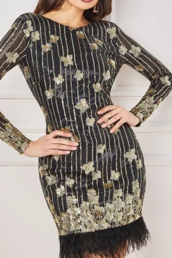 Mini Dresses^* Sequin And Feather Open Back Mini Black